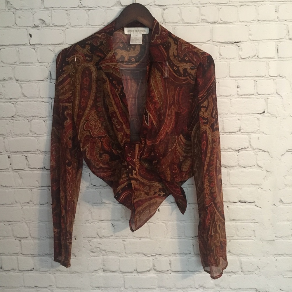 70s Style Paisley Silk Blouse